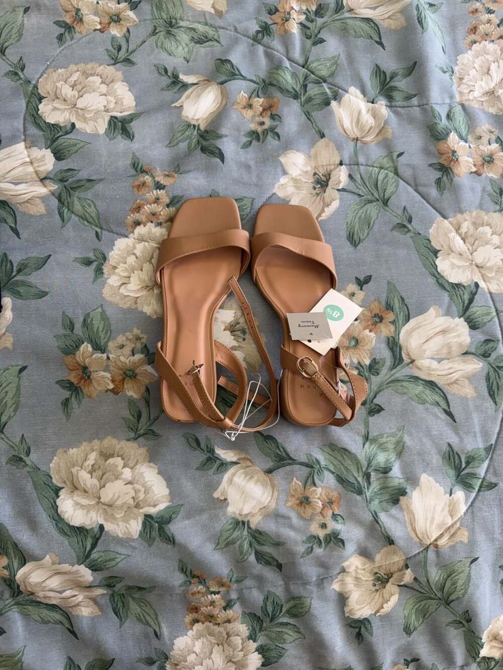 A New Day Tan Ankle Strap Block Heel Sandals Size 8.5
